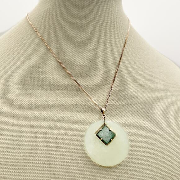 Vintage Modernist Silver Jade Pendant Necklace Mid Century Geometric - Picture 11 of 13